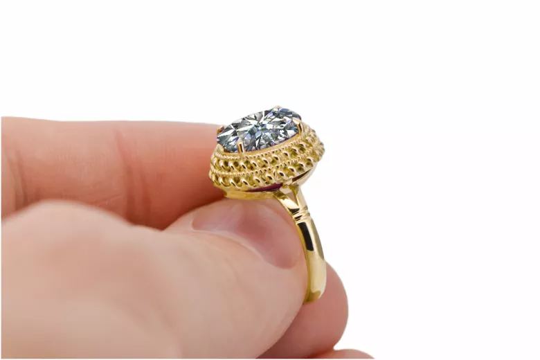 Oro amarillo de 14 quilates Circón Anillo Vintage vrc068y